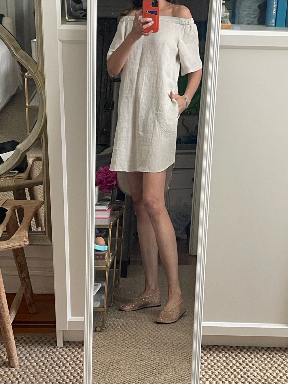Finley Natural Off-Shoulder Linen-Blend dress